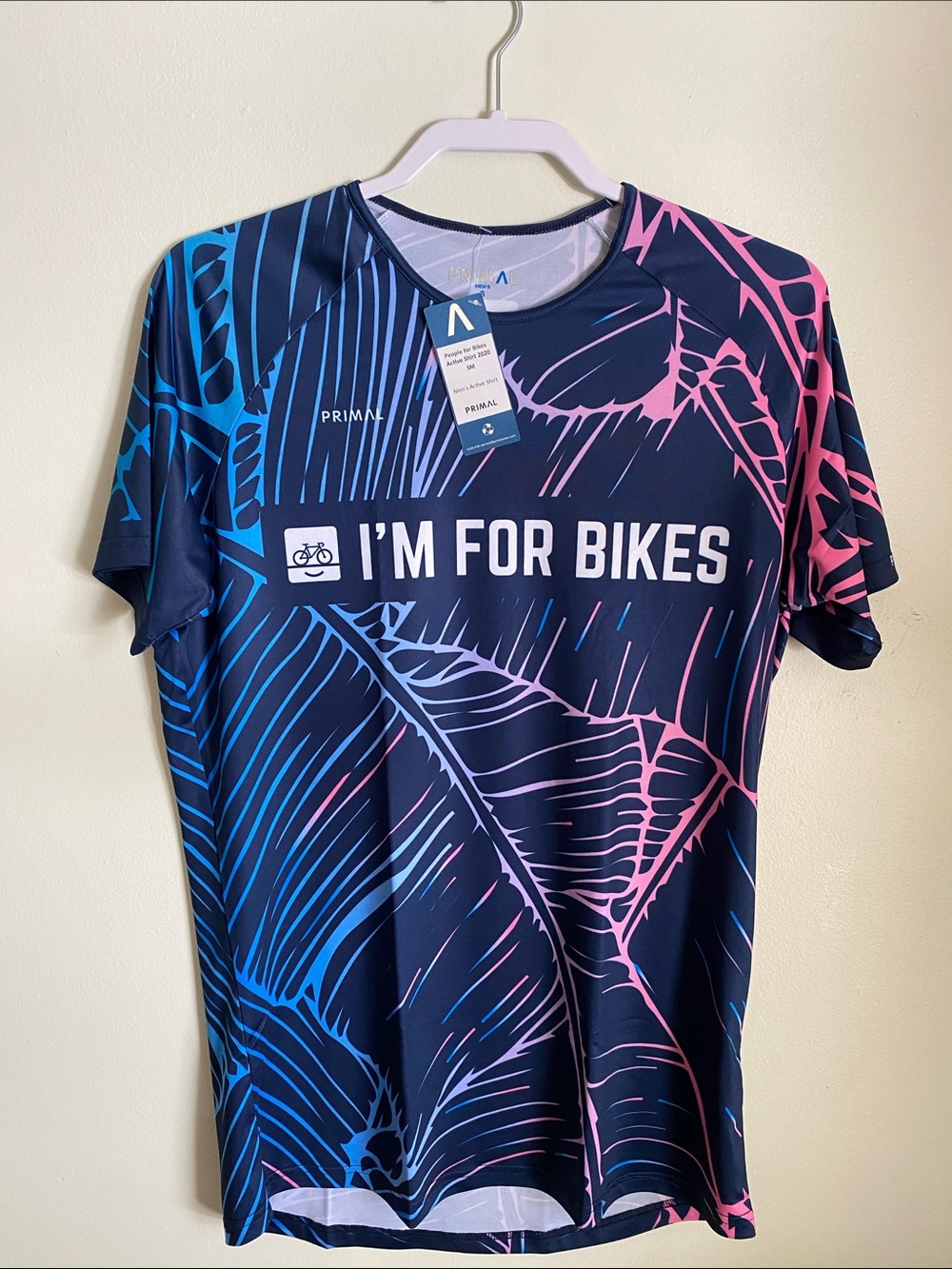 Cycling Short Sleeve Active Tee by Primal Euro 'I'm For Bikes' in Navy & Pink